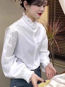 褶皱立领花边设计感白色衬衫春季高级感时尚叠穿百搭长袖上衣女款