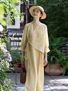 夏季时尚高端复古中国风连衣裙新中式别致独特裙子套装气质女神范