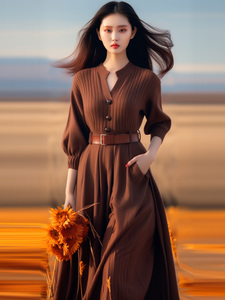 针织打底连衣裙秋冬款女装气质风情大衣内搭高端精致显瘦法式长裙