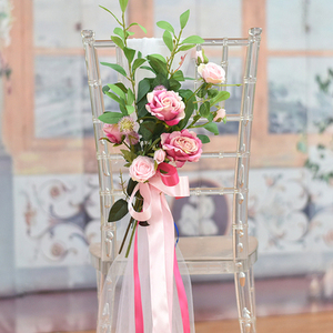 新款婚庆椅背花束仿真绢花户外婚礼教堂礼堂婚车楼梯椅子绑花装饰