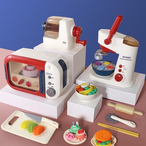 儿童过家家彩泥面条机 仿真微波炉模具男女孩diy橡皮泥包手工玩具