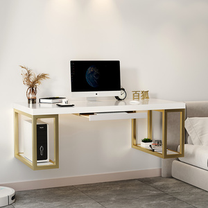 悬浮悬空书桌实木卧室80cm简约现代北欧轻奢白色窄台式电脑办公桌
