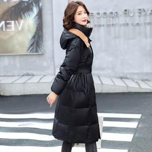 羽绒服女中长款韩版过膝带帽腰带h型白鸭绒冬季外套2021年新款厚