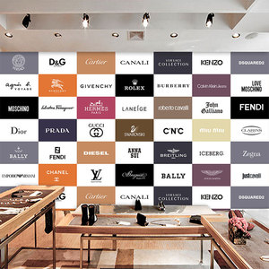 logo潮牌墙纸欧美世界名牌lv壁纸奢侈品包包男女服装店定制背景墙