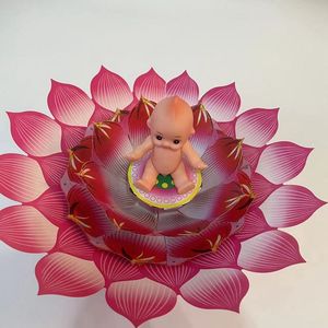 半成品纸扎莲花一套带底座连花盆莲花心莲花台双层荷花中秋拜月