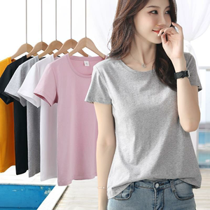 灰色短袖t恤女韩版丅血纯色体桖衫常规基础款上衣2023年夏季新款