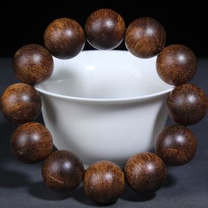 天然越南富森红土沉香野生老料2.0cm佛珠手串虫漏文玩收藏品男款