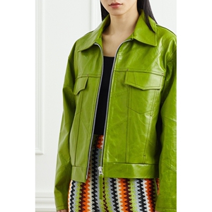 [新季]andersson bell 2022早春新品女绿色皮革外套nap颇特