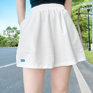 全棉白色大裤头家居睡裤外穿海边休闲运动纯棉针织5分女生短裤夏