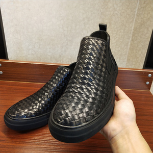 bv whqn maqh正品编织鞋高帮男鞋青年高端牛皮鞋一脚蹬套脚短靴男