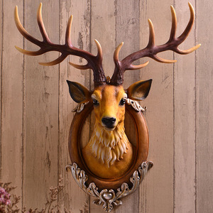 招财鹿头壁挂墙壁挂件壁饰欧式创意玄关客厅酒吧背景立体动物装饰