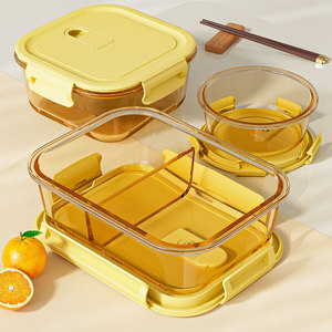 上班族玻璃饭盒可微波炉加热专用分格食物保鲜盒高硼硅玻璃便当盒
