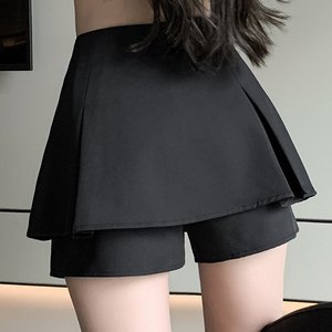 假两件黑色半身裙女春夏高腰设计感小众百褶裙显瘦显高短款a字裙
