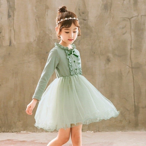 女童幼儿园上学衣服装冬天小女孩子公主裙紫色网纱小朋友连衣裙子