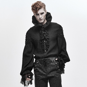 哥特风gothic复古衬衫男春秋季绅士礼服衬衣宴会舞会表演立领上衣
