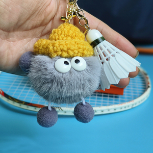 毛绒毛线帽小煤球羽毛球钥匙扣卡通玩偶可爱情侣羽毛球包挂件礼品