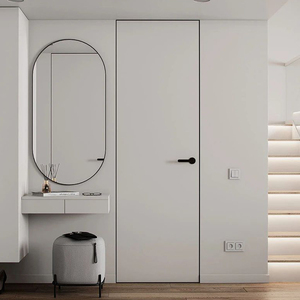 现代极简隐形门暗门背景墙客厅一体室内卧室卫生间极窄无框铝木门