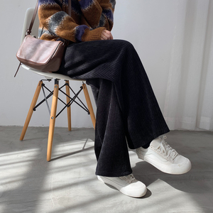 灯芯绒阔腿裤女秋冬复古垂感高腰显瘦加厚条绒直筒宽松拖地休闲裤