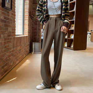 卡其色阔腿西装裤女春秋新款高腰宽松休闲垂感显瘦加长直筒拖地裤