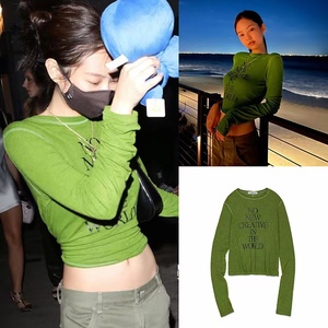 李梓涵噢 jennie同款 current韩国设计师品牌字母修身长袖t恤女