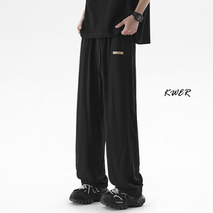 KWER西裤男夏季冰丝薄款直筒宽松阔腿裤男士百搭垂感拖地休闲裤子