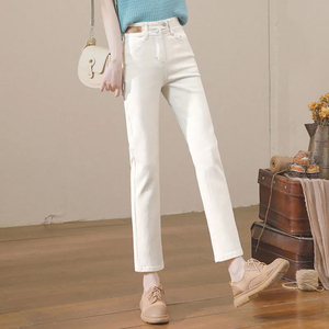 高腰显瘦直筒牛仔裤女春夏装2022年新款白色修身显高九分烟管裤子