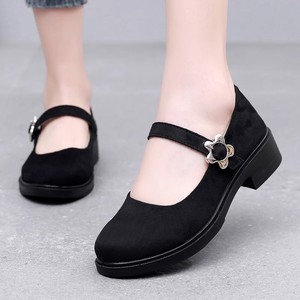 夏季老北京布鞋女鞋新款中跟一字扣工装鞋厚底黑色上班软底工作鞋