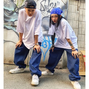 美式西海岸oversize嘻哈肥大oldschool系绳坠感阔腿bboy牛仔裤男