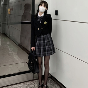 暗黑日系原创jk制服小西装外套全套套装学院风小个子百褶裙三件
