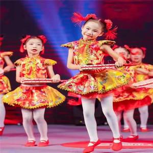 厂家儿童打鼓服演出服中国梦娃儿六一儿童节表演服装喜庆秧歌服蓬