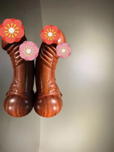 旺财家居摆件男根生命之根手把件紫檀木雕女用文玩一柱擎天把玩件