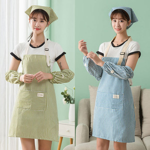 棉麻围裙三件套家用女士厨房做饭帽咖啡奶茶店餐厅头巾可定制LOGO