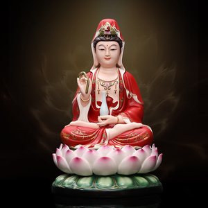 瓷之印 坐莲微笑脸观音菩萨客厅家用供奉陶瓷全莲观世音佛像摆件
