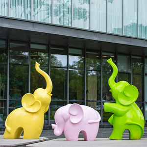 卡通抽象大象玻璃钢雕塑商场户外动物模型园林景观小区房地产摆件