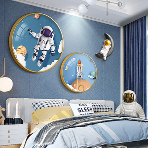 太空宇航员儿童房装饰画男孩卧室床头墙画房间墙面壁画背景墙挂画
