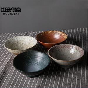 粗陶碗复古日式陶瓷碗家商用拉面碗复古日式汤碗陶瓷餐具斗笠碗