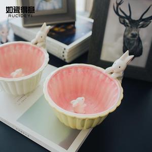 可爱碗具套装家用日式陶瓷餐具创意宠物碗陶瓷碗套装甜品碗