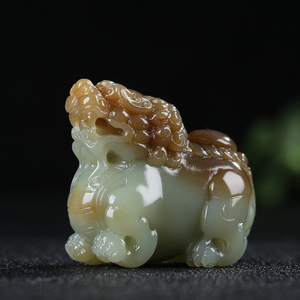 【镇守一方】新疆和田玉吊坠玉坠且末糖白玉狮子挂件玉佩天然玉石