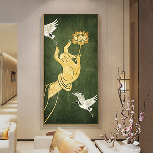 新中式玄关佛手莲花钻石画新款满钻竖版贴钻十字绣钻石绣茶室挂画