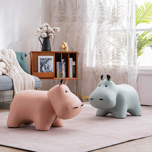 创意河马沙发凳子客厅家用设计师网红换鞋凳儿童动物造型玩偶皮凳