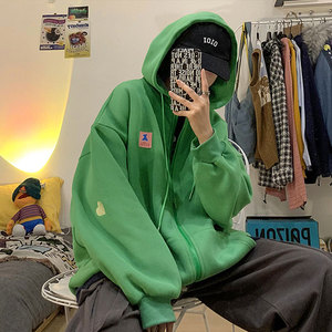 连帽卫衣开衫男秋冬chic港风外套宽松bf慵懒vintage棒球服国潮ins