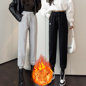 加绒运动裤女秋冬2021年新款外穿宽松束脚国潮卫裤配马丁靴的裤子