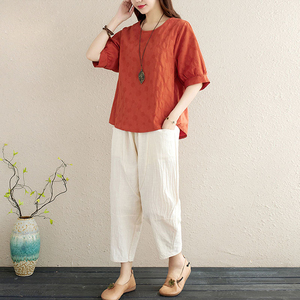 亚麻哈伦裤套装