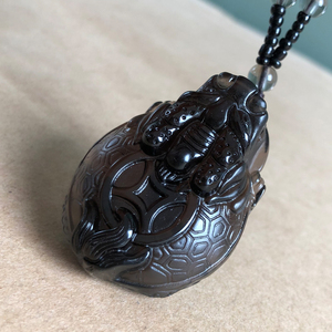 黑曜石冰种龙龟吊坠男女项链招财转运挂件玄武神龟挂坠祝寿礼项链