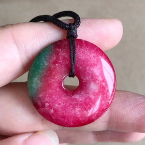 台湾七彩桃花玉天然玉平安扣怀古吊坠项链转运旺桃花姻缘男女随随