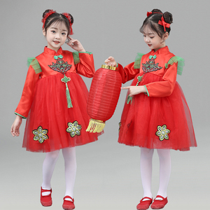 元旦儿童喜庆服装梦娃舞蹈服长短袖新年中国娃娃福娃舞蹈演出服装
