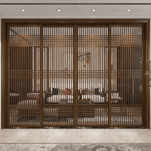 新中式屏风隔断墙客厅简约现代进门玄关卧室遮挡家用实木推拉门