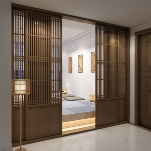 新中式实木推拉门隔断家用移门办公室客厅茶室禅意花格木格栅屏风