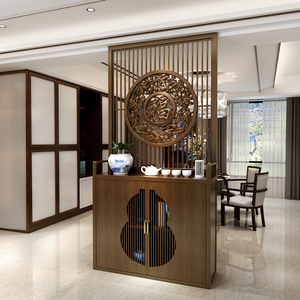 新中式入户门厅实木隔断玄关柜鞋柜一体屏风现代遮挡装饰进门家用