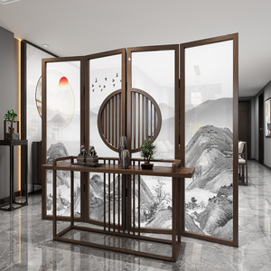 新中式实木隔断客厅落地折叠移动屏风简约现代遮挡装饰茶室折屏
